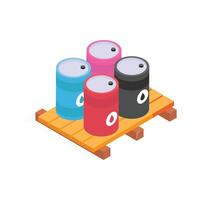 A set of barrels on a pallet for material storage vector