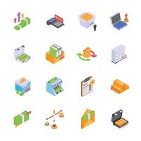 This set of isometric icons depicts various financial concepts and tools vector