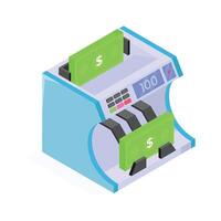 Isometric icon of a money counting machine processing and verifying currency bills accurately vector