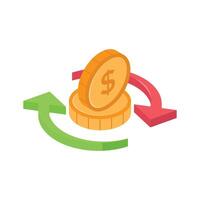 A currency exchange symbol with a coin and arrows vector