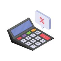A financial calculator displaying a percentage for calculations vector
