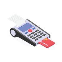 Isometric icon of a POS terminal printing a receipt, indicating successful transaction vector