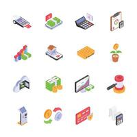 This image set features a collection of isometric icons, depicting diverse financial and business concepts vector