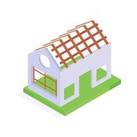 Roof structure, building framework isometric icon in trendy design style vector