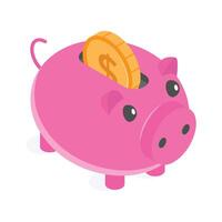 Piggy bank, trendy isometric design of money savings vector