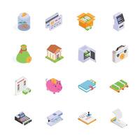 This set of isometric icons depicts various financial elements vector