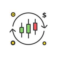 Candlestick chart color line icon. Isolated trading view element. vector