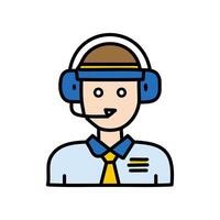 Call center operator with headset icon. illustration in flat style. vector