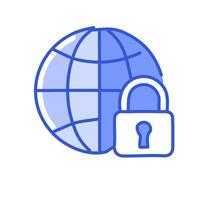 Globe and padlock thin line icon. World security linear illustration vector
