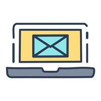 Laptop with envelope line color icon. Pictogram for web page, mobile app, promo. Editable stroke. vector
