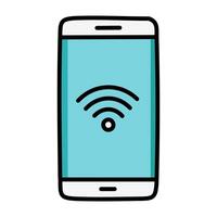 smartphone device with wifi signal illustration designicon doodle vector