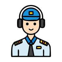 Call center operator with headphone blue color Icon. Flat Color Design. Illustration. vector