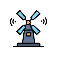 Windmill flat color icon. Pictogram for web page, mobile app, promo. UI UX GUI design element. Editable stroke. vector