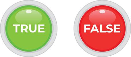 True green button icon. False red button icon. True false button flat icon isolated on white background vector