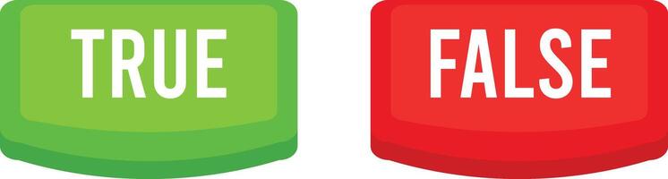 True and false button. Green button icon. Red button icon vector