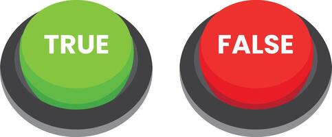True false button icon set. True green button icon. False red button icon. Simple flat style vector