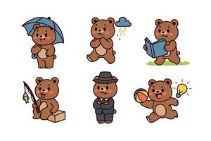 Multiple pose different activity of bear. vector