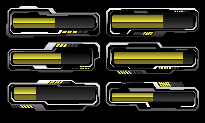 Set of silver yellow metallic data progress user interface elements technology futuristic design modern creative on white background