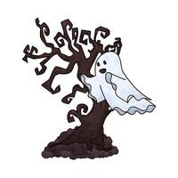 illustration of ghost hovering near the tree vector