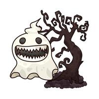 ghosts hover in the haunted trees illustration vector
