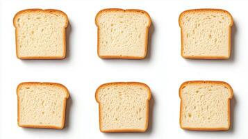 Slices of white bread arranged in a grid on a white surface, perfect for sandwiches and toasting photo