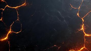 Abstract background with glowing cracks on a dark surface resembling molten lava photo