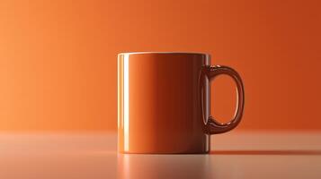 Bright orange mug on a smooth surface with matching background creates a warm, inviting atmosphere in the kitchen photo