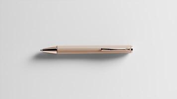 Sleek silver pen resting on a clean white background, conveying simplicity and elegance in design and functionality photo