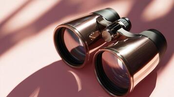 Binoculars resting on a light-colored surface with soft shadows at afternoon light photo