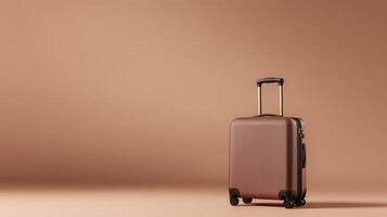Modern suitcase on a minimalist backdrop highlighting travel essentials and stylish luggage design photo