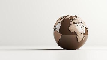 Brown globe depicting continents on a white background, symbolizing global unity and environmental awareness photo