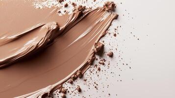 Creamy texture of foundation smeared across a surface with fine powder scattered around photo