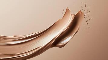 Smooth application of a creamy cosmetic on a sleek surface with soft beige tones reflecting light photo