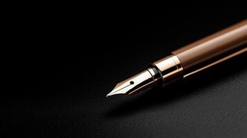 Elegant fountain pen resting on a dark surface, showcasing its intricate design and craftsmanship photo