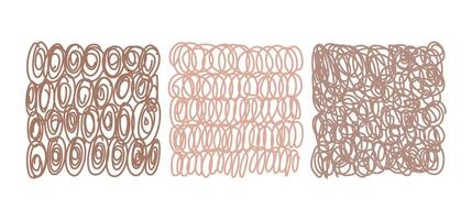 Abstract background of curved hand drawn lines. Pencil scribble set. Childish drawing. Demonstrating colors of 2025 - Mocha Mousse. Wavy lines. Illustration. vector