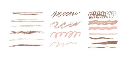 Set of colored marker drawings or pencils of abstract banner. Mocha, coffee and cappuccino colored pencil scribble set. Childish drawing. Wavy lines. Colors of 2025 Mousse. Illustration. vector