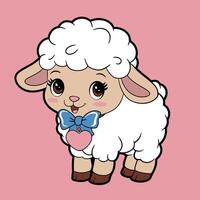 Charming lamb with a heart tag and bow illustration vector