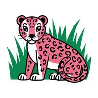 Pink Leopard Sitting in Grass Illustration vector