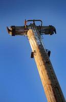 Out of order concrete pillar of the Norsjo ropeway in Sweden photo
