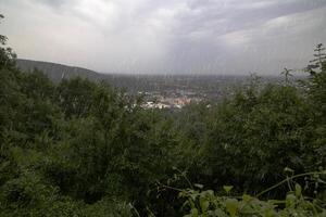 Outlook over the town of Ettlingen, Baden-Wurttemberg, Germany, on a rainy day photo