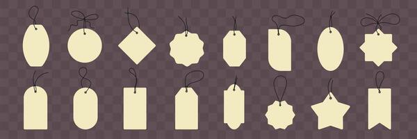 Paper price tags collection. Set of blank gift tags. Discount price for store. Various paper shapes with rope and bows. illustration vector