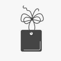 Present box tag with bow. Cardboard label tag. Sale or gift empty sticker and string. Decorative shape. Black gift tag vector
