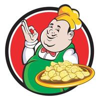A chef holds a plate of chips vector