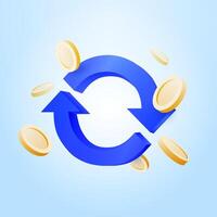 Cashback and return in online shopping. Digital payment with money back concept. Gold coins are falling. Yellow coins sign floating. illustration vector