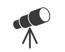 Telescope on tripod icon symbol shape. Space observation Spyglass. Astronomy symbol, logo sign. illustration image. Isolated on white background. vector