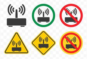 Forbidden router icon set. No Wifi router connection signal symbol collection. Wifi connection prohibited sign. ban, prohibition. illustration image. Isolated on white background. vector