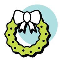 Wreath Tree Christmas Circle Color Oultine Icons Pack and Illustration vector