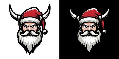 Santa Claus in sharp horn helmet illustration. Isolated on black background. Medieval element for Christmas holiday. Eps 10. vector