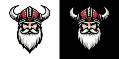 Santa Claus in sharp curve horn viking helmet illustration. Isolated on black background. Medieval element for Christmas holiday. Eps 10. vector