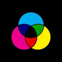 Mixing colors CMYK model diagram isolated on black background vector